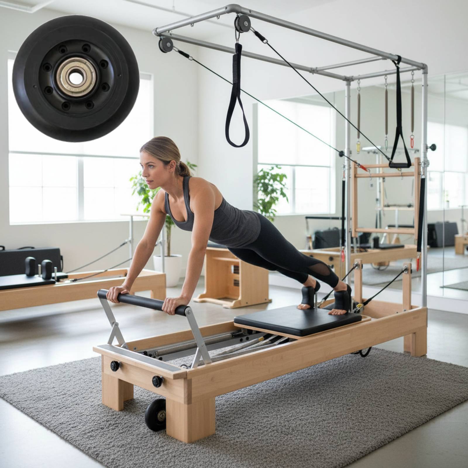 Home Gym Installation - Pilates Reformer Tekerleği Siyah Kadın Bakım